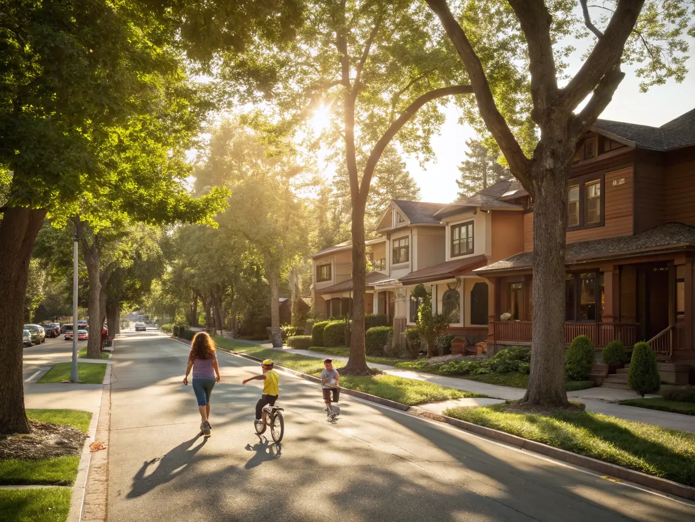 A photo of a local Sacramento neighborhood street with well-maintained homes, emphasizing Ark Valley Homes' connection to the community.